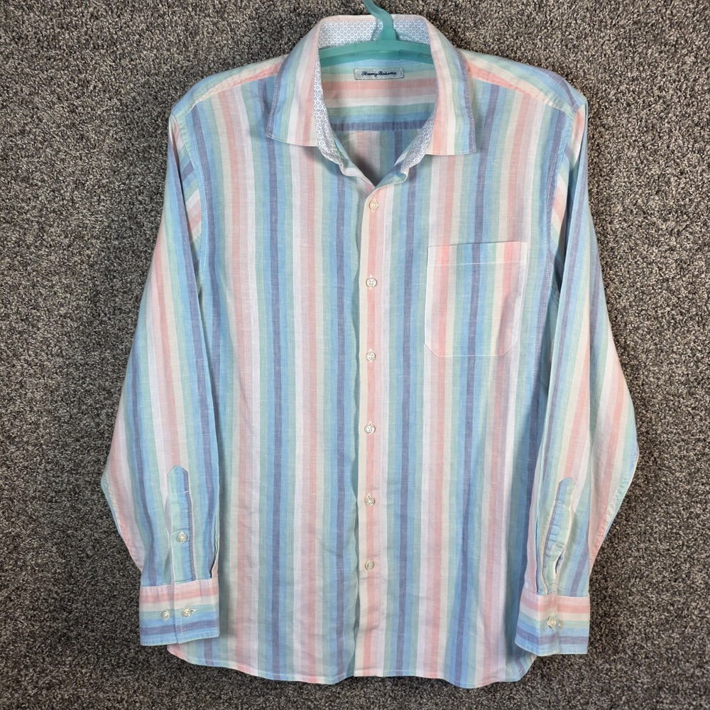 Tommy Bahama Multicolor Striped Shirt Men Xl Long Sleeve Button Down Linen Blend - Picture 2 of 9